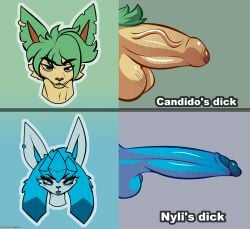 ambiguous_gender anthro big_penis candido(chromaboiii) chromaboiii comparing cute_expression duo eeveelution foreskin genitals girly glaceon hi_res leaf_ears leafeon long_penis male male/male manly nintendo nyli(chromaboiii) penis penis_lineup pokemon pokemon_(species) thick_penis vein veiny_penis