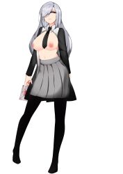 big_breasts genshin_impact lezeal school_uniform shenhe_(genshin_impact) uniform white_background white_hair