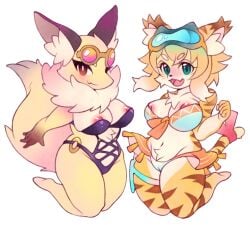 2023 2girls big_breasts bikini bokkymen5747706 breasts brown_eyes canine chest_tuft eyewear_on_head feline female female_only fox fox_ears fox_girl fox_tail furry furry_only navel neck_fluff nipples orange_hair pubic_tuft shirano striped_body striped_fur sunglasses sunglasses_on_head swimming_goggles swimsuit teal_eyes tiger tiger_ears tiger_girl tiger_stripes tiger_tail world_flipper yellow_body yellow_fur