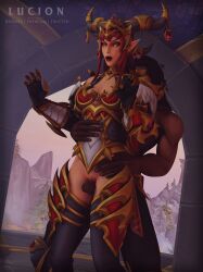 1boy 1girls 3d 3d_(artwork) alexstrasza blizzard_entertainment dark-skinned_male dragonflight light_skin lucionart tagme warcraft world_of_warcraft wrathion