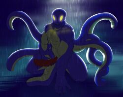 abs alien big_penis ghost_bussy glowing_eyes hand_on_penis kneeling male male_only muscles muscular muscular_male open_mouth pecs penis precum raining solo solo_male tentacle xorn_(exodus_lexicon)