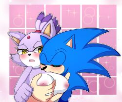 acualia anthro big_breasts blaze_the_cat blue_body blue_fur blush breast_grab breast_play breast_squish breasts domestic_cat duo eulipotyphlan felid feline felis female fur grope hand_on_breast hedgehog hi_res huge_breasts kissing male male/female mammal nipples nude open_mouth purple_body purple_fur sega sonic_(series) sonic_the_hedgehog sonic_the_hedgehog_(series) squish yellow_eyes