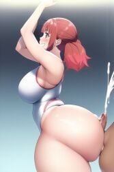 1boy 1girls ai_generated ass big_ass big_breasts big_butt bubble_ass buttjob cum cum_on_ass curvy dat_ass erection fat_ass female femdom huge_ass huge_breasts huge_butt keijo!!!!!!!! large_ass large_breasts looking_at_viewer looking_back male one-piece_swimsuit penis red_eyes red_hair swimsuit thick thick_ass toyoguchi_non voluptuous wide_hips