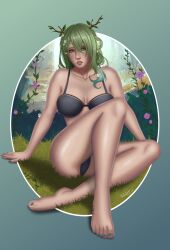 blackcapbandit ceres_fauna green_hair hololive hololive_english hololive_english_-council- hololive_english_-promise- pinup underwear virtual_youtuber vtuber