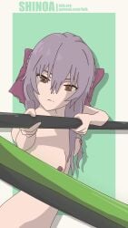 brown_eyes felk hiiragi_shinoa light_skin purple_hair scythe seraph_of_the_end shinoa_hiiragi