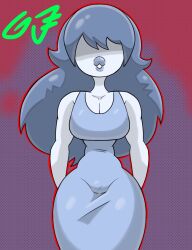 1girls 2023 collarbone dotted_background dress female_only ghost ghost_girl gr8p_ju1ce grapejuicerulez hair_over_eyes long_hair signature skin_tight solo spooky's_house_of_jump_scares spooky's_jump_scare_mansion spooky_(shojs) thick_lips