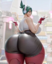 1girls 3d ass ass_focus big_ass blizzard_entertainment bottom_heavy clothed coolmaster98 female green_hair headphones huge_ass hyper hyper_ass kiriko_(overwatch) overwatch overwatch_2