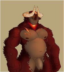 belly belly_button black_sclera dragon dragon_humanoid flaccid ghost_bussy glowing_markings horns humanoid male male_only musclegut muscles nipples pecs penis scales scalie scar solo solo_male torgethryn_(ghost_bussy)