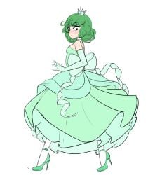 1girls female_only flat_chest green_eyes green_hair high_heels makeup one-punch_man png princess princess_dress sealguy stiletto_heels tatsumaki very_high_heels