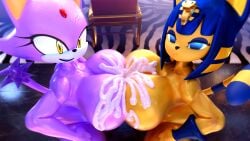 3d 3d_(artwork) 3d_model absurd_res animal_crossing ankha ankha_(animal_crossing) ankha_(hazeker) anthro armband big_breasts black_nose blaze_the_cat blender_(software) blue_body blue_eyes blue_fur blue_hair bodily_fluids breast_squish breasts breasts_frottage cum cum_on_breasts digital_media_(artwork) domestic_cat doubutsu_no_mori duo emotionless felid feline felis female forehead_gem fur genital_fluids hair hazeker hi_res looking_at_viewer mammal nairu_(doubutsu_no_mori) nintendo palisal purple_body purple_fur purple_hair sega smile sonic_(series) sonic_the_hedgehog_(series) squish tail yellow_body yellow_eyes yellow_fur