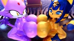 3d 3d_(artwork) 3d_model absurd_res animal_crossing ankha ankha_(animal_crossing) ankha_(hazeker) anthro armband big_breasts black_nose blaze_the_cat blender_(software) blue_body blue_eyes blue_fur blue_hair breast_squish breasts breasts_frottage digital_media_(artwork) domestic_cat doubutsu_no_mori duo emotionless felid feline felis female forehead_gem fur hair hazeker hi_res looking_at_viewer mammal nairu_(doubutsu_no_mori) nintendo palisal purple_body purple_fur purple_hair sega smile sonic_(series) sonic_the_hedgehog_(series) squish tail yellow_body yellow_eyes yellow_fur