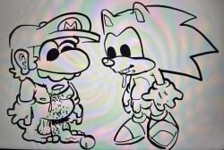 2boys balls big_penis chibi crossover doodle drooling gloves hairy_balls hairy_chest hairy_male huge_cock long_penis male_only mario mario_(series) nude_male penis_size_comparison penis_size_difference phantom_arcade pubic_hair shitpost shoes small_penis sonic_(series) sonic_the_hedgehog surprised