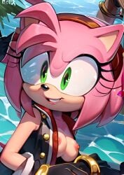 1girls 5_fingers ai_generated amy_rose anthro black_rose_(sonic_prime) breasts breasts_out eulipotyphlan female female_only gloves green_eyes hairband hedgehog jewelry mammal mobian_(species) nipples open_mouth pink_fur pink_hair pixai scarf scut_tail sea short_hair solo sonic_(series) sonic_prime toony