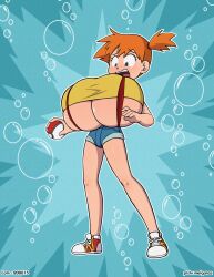 alternate_breast_size barely_contained_breasts big_ass big_breasts breasts_bigger_than_head clothed female female_only garabatoz huge_breasts kasumi_(pokemon) misty_(pokemon) nintendo pokemon underboob