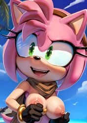 1girls 5_fingers ai_generated ambient_bird amy_rose anthro black_rose_(sonic_prime) breasts breasts_out eulipotyphlan female female_only gloves green_eyes hairband hedgehog jewelry mammal mobian_(species) nipples open_mouth pink_fur pink_hair pixai scut_tail short_hair solo sonic_(series) sonic_prime toony