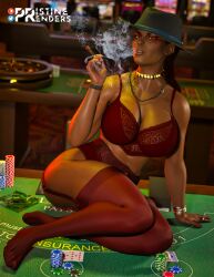 1girls 3d abs apex_legends big_ass big_breasts braided_hair braided_twintails breasts cigar cleavage dark-skinned_female dark_skin electronic_arts female female_only hat helix_piercing hi_res large_breasts lingerie loba_(apex_legends) poker poker_chip poker_table pristinerenders respawn_entertainment smoking smoking_cigar solo tattoo thick_thighs two_tone_hair wide_hips