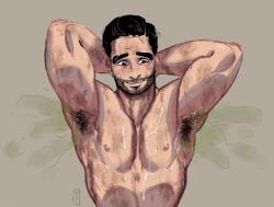 armpit_fetish armpit_hair armpits black_hair dirty facial_hair fallout fallout_(series) fallout_4 male male_only muscular_male musk paladin_danse scentplay solo_male stink_lines yashy