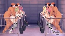 3d 4boys 4girls alisa_reinford blonde_hair cow_print cowgirl eiyuu_densetsu emma_millstein f-m-e-p green_hair hucow juna_crawford koikatsu lactation lowres milking milking_machine musse_egret nipples pregnant women_livestock