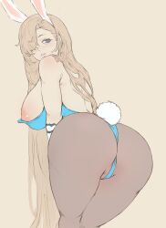 1girls ass asuna_(blue_archive) asuna_(bunny)_(blue_archive) asuna_(bunny_girl)_(blue_archive) blue_archive blue_eyes breasts bunnysuit female female_only large_breasts looking_back sideboob solo tezy8art thighs