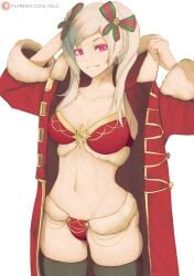 1girls alternate_costume bikini black_thighhighs breasts christmas christmas_ornaments cleavage dark_persona evil_smile female female_only fire_emblem fire_emblem_awakening fur-trimmed_bra fur-trimmed_panties fur_trim grima_(fire_emblem) grin hair_ornament happy_female highres hood long_hair long_sleeves looking_at_viewer medium_breasts navel nintendo open_mouth patreon_username possessed possession red_eyes robe robin_(fire_emblem) robin_(fire_emblem)_(female) santa_bikini skindentation smile solo swimsuit thighhighs twintails white_background white_hair zelc-face