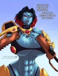 abs alien alien_girl big_breasts blue_body dialogue dr_awesomelbs english_text female female_only huge_breasts speech_bubble tau text thebigbadwolf01 warhammer_(franchise) warhammer_40k