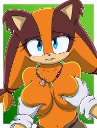 2023 anthro badger big_breasts blush breast_grab breasts clothing duo female gloves hand_on_breast handwear hi_res jewelry mammal mustelid musteline necklace sega sonic_(series) sonic_boom sonic_the_hedgehog sonic_the_hedgehog_(series) sonicguru sticks_the_badger