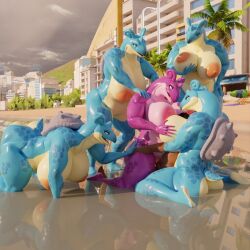 3d_(artwork) 
 anthro ass beach big_breasts big_butt blender_(software) blender_cycles breast_grab breasts cowgirl_position digital_media_(artwork) elitedog female from_front_position game_freak gangbang genitals group group_sex hand_on_breast harem human human_on_anthro interspecies lapras male male/female mammal marine mature_female momma_nessie_(reptilligator) nintendo nipples nude on_bottom on_top orgy penetration plesiosaur plesiosaurus pokémon_(species) pokemon