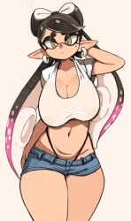 1girls big_breasts booty_shorts breasts callie_(splatoon) cleavage denim_shorts female fully_clothed huge_breasts inkling inkling_girl large_breasts nintendo shorts skimpy_clothes solo splatoon splatoon_(series) splatoon_3 tank_top tentacle_hair thong yuta_agc