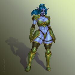 1girls abs armor athletic athletic_female big_breasts bikini_armor blizzard_entertainment blue_hair breasts busty catias curvy eye_patch female female_only fit fit_female miss_velvet_ muscles muscular muscular_female night_elf original_character ponytail warcraft world_of_warcraft