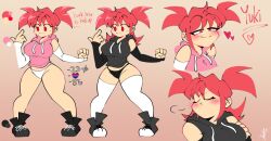 :3 :t alternate_color bisexual bisexual_(female) black_panties breasts dual_persona heart long_socks no_pants original_character panties pout red_eyes red_hair reference_sheet shawncookie sweatshirt tied_hair white_panties yuki_(shawncookie)