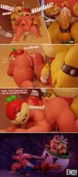 3d 3d_(artwork) absurd_res anthro armor ass balls big_butt big_penis bodily_fluids bowser breasts cock_ring comic cum cum_in_pussy cum_inside cum_on_butt cumshot dialogue digital_media_(artwork) duo ejaculation female genital_fluids genitals hi_res koopa koopa_clown_car male male/female mario mario_(series) moorsheadfalling nintendo nipples penetration penis pom_pom_(mario) scalie super_mario_3d_land tagme text vaginal_penetration