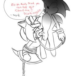 abuse amy_rose chained chained_up collar crying_with_eyes_open cuffed dick duo fellatio femsub forced forced_fellatio hand_on_another's_head kneeling_oral_position leash maledom mostly_monochrome rape sonic.exe sonic_(series) straight tears tied_up