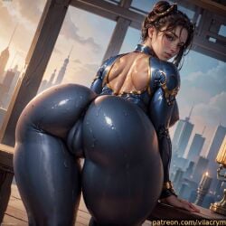 1girls ai_generated ass_focus bent_over big_ass bodysuit cameltoe catsuit chun-li skin_tight street_fighter street_fighter_alpha thick_thighs vilacrym