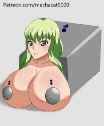 1girls big_breasts boxification c.c. code_geass green_hair large_breasts light-skinned_female mechacat9000 yellow_eyes