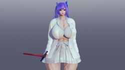 3d big_breasts breasts female female_focus female_only genshin_impact keqing_(genshin_impact) looking_at_viewer losakdodo nipples poktaklulu potakdodo potaklulu sword