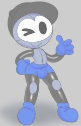 big_eyes big_thighs black_limbs blue_boots blue_gloves blue_pants bulge bulge_through_clothing butt cap femboy mark_m metal robot solo solo_femboy solo_focus tagme thighs thumbs_up w_gy_(bugmag) winking winking_at_viewer