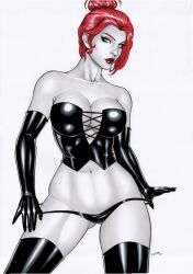 2023 big_breasts black_queen dominant_female dominatrix ed_benes_studio hellfire_club hi_res huge_breasts jean_grey latex_leotard looking_at_viewer marvel marvel_comics mature_female red_hair seductive_look solo_female x-men