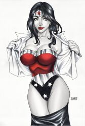 1girls 2023 amazon curvaceous curvy_body curvy_female dc dc_comics diana_prince earrings ed_benes_studio female female_focus female_only fully_clothed highres large_breasts long_hair solo solo_female tiara wonder_woman wonder_woman_(series)