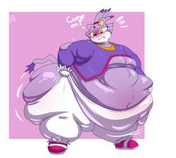 bbw belly big_ass big_belly big_breasts blaze_the_cat blush breasts chubby chubby_female curvy dialogue fat fat_ass fat_belly fat_butt fat_rolls fat_thighs fat_woman female huge_ass huge_belly huge_breasts huge_thighs hyper_ass hyper_belly hyper_thighs large_ass large_belly large_breasts large_thighs morbidly_obese morbidly_obese_female obese obese_female overweight overweight_female shy-sho sonic_(series) sonic_the_hedgehog_(series) ssbbw struggling struggling_to_fit text thick_arms thick_thighs tight_clothing