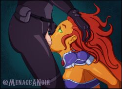 alien alien/human arms_behind_back batman_(series) blowjob dc dc_comics deepthroat dick_grayson face_fucking koriand'r looking_up male male/female menageanoir new_52 nightwing oral oral_penetration oral_sex starfire straight tears teen_titans