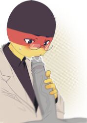 anon anonymous_character anonymous_male cock cock_sucking countryhumans gay germany germany_(countryhumans) glasses gray_skin humanoid jacket male_only tagme tagme_(artist)