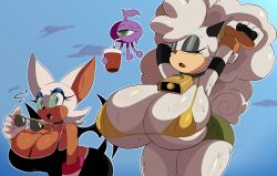 2girls anthro bat_wings big_breasts breasts cleavage comparing cyberlord1109 female_focus female_only furry gigantic_breasts glitchlord8391 huge_breasts idw_comics idw_publishing lanolin_the_sheep large_breasts mobian_(species) rouge_the_bat sega sonic_(series) sonic_colors sonic_the_hedgehog_(comics) sonic_the_hedgehog_(idw) sonic_the_hedgehog_(series) sweat sweaty sweaty_body sweaty_breasts thick thick_thighs thighs wide_hips wings wisp_(sonic)