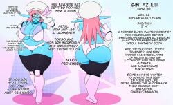 blue_body blue_skin character_sheet gini_azulu green_hair gynoid huge_ass huge_breasts pink_hair purpleguyri riley_moore_(artist) robot_girl salute tagme thick_ass thick_thighs wink