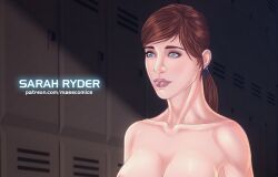 brown_hair eromaxi female_only mass_effect mass_effect_andromeda pinup ponytail sara_ryder solo tagme