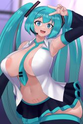 1girls areolae breasts female female_only hatsune_miku huge_breasts kt80at looking_at_viewer skindentation solo thick_thighs thighhighs vocaloid wide_hips