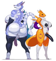 2futas anthro areolae backsack balls big_penis breasts digimon duo erection furry futa_only futanari garurumon horny huge_breasts huge_cock magnetus nipples nude penis pixel_art renamon testicles thick_thighs