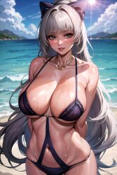 ai_generated azur_lane curvy_body curvy_female curvy_figure female_focus female_only huge_breasts long_hair seductive_look solo_focus stable_diffusion vittorio_veneto_(azur_lane) white_hair