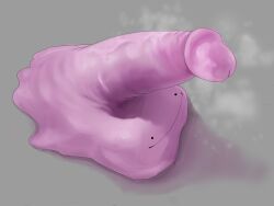 ._. commentary_request ditto grey_background highres marbleslime no_humans penis pokémon_(species) pokemon pokemon_(species) shadow slime_(creature) smile solo steam transformed_ditto uncensored yaoi