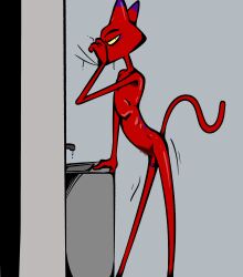 anthro cartoon_network casual_nudity courage_the_cowardly_dog drinking faucet felid feline flaccid genitals hi_res illegaleel katz_(courage_the_cowardly_dog) male male_only mammal penis pubes solo water water_drop wiping_mouth