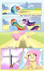 absurd_res anus blue_body blue_feathers blush comic dialogue english_text equid equine feathers female feral fluttershy_(mlp) friendship_is_magic genitals hasbro hi_res horn kebchach keetch10 mammal my_little_pony pegasus pussy rainbow_dash_(mlp) text twilight_sparkle_(mlp) unicorn wings yellow_body yellow_feathers